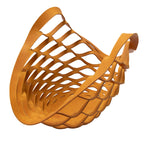 Yellow leather woven basket on a white background