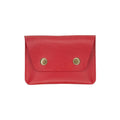 Red leather wallet with brass buttons on a white background