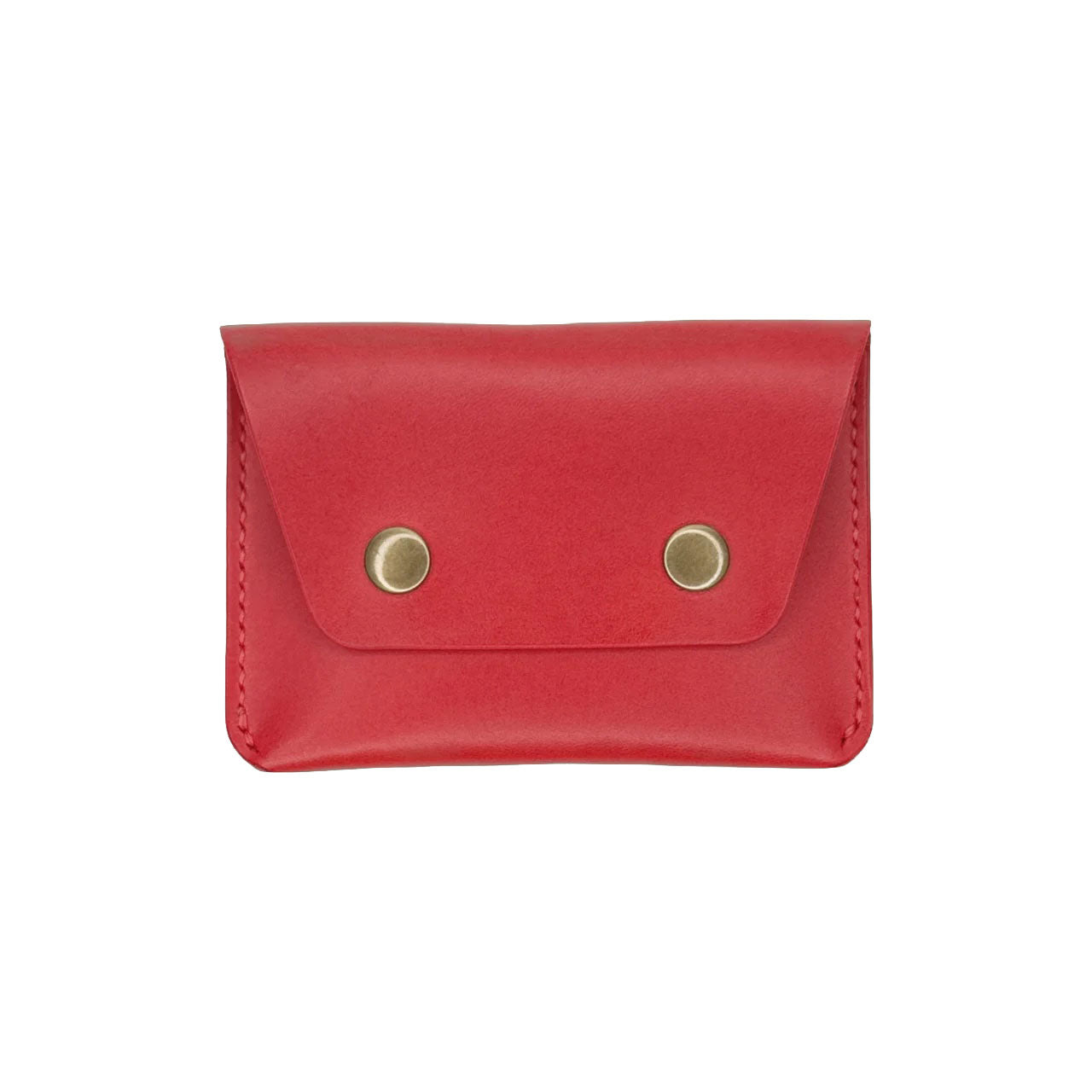 Red leather wallet with brass buttons on a white background