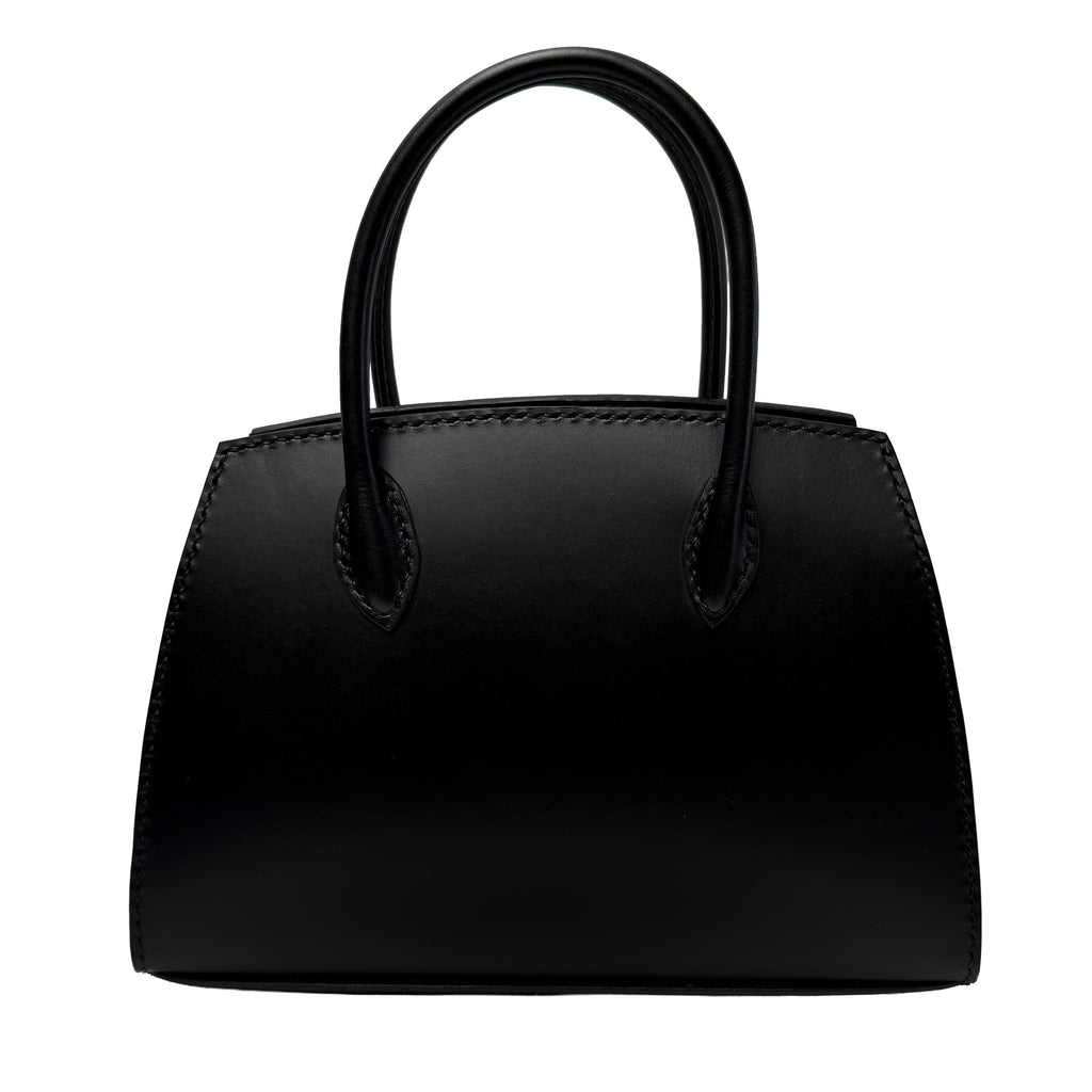 Black handbag on a white background
