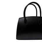 Black handbag with a white background