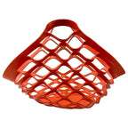 Red woven leather basket on a white background