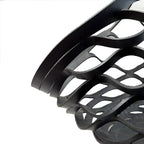 Close-up of a black leather woven bag on a white background