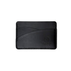 Black leather cardholder with 'Saltwater Leather' branding on a white background