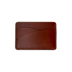 Brown leather cardholder with visible brand logo on a white background