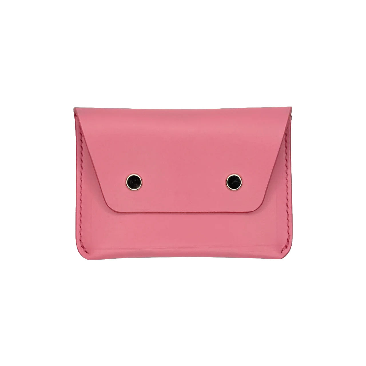 Pink wallet with black accents on a white background