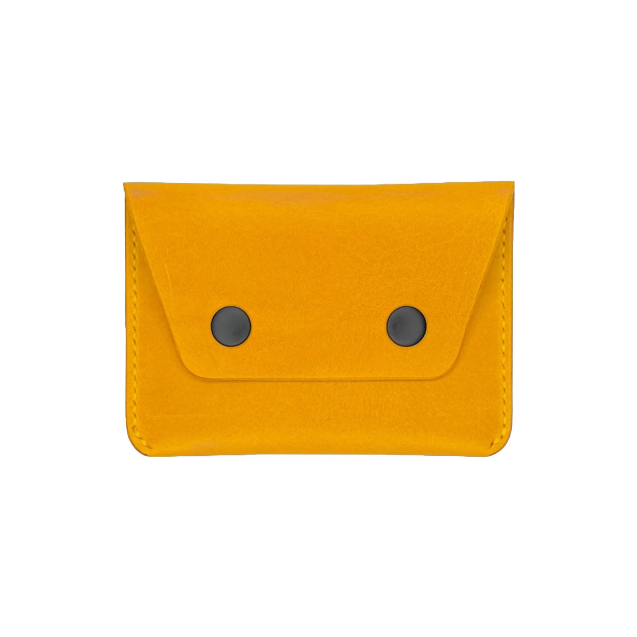 Yellow wallet with two black buttons on a white background
