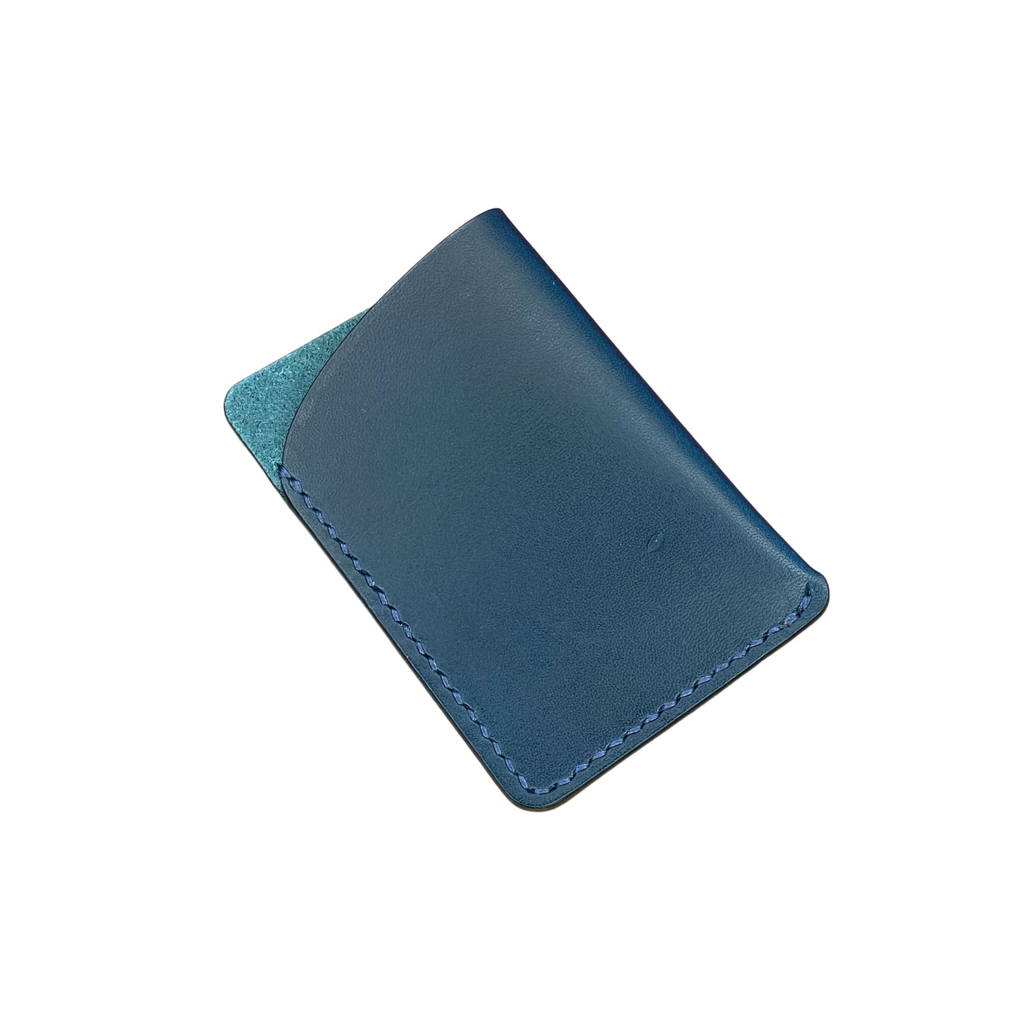 Blue leather cardholder on a white background